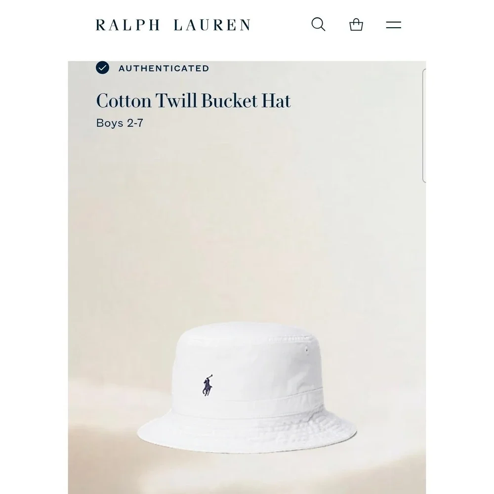 Polo Ralph Lauren Kids White Cotton Twill Bucket Hat Navy Pony Logo 2T-4T Unisex